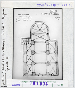 Vorschaubild Arles: Saint-Marie-Majeure, Grundriss. Skizze Wolfgang Schöne 1963 